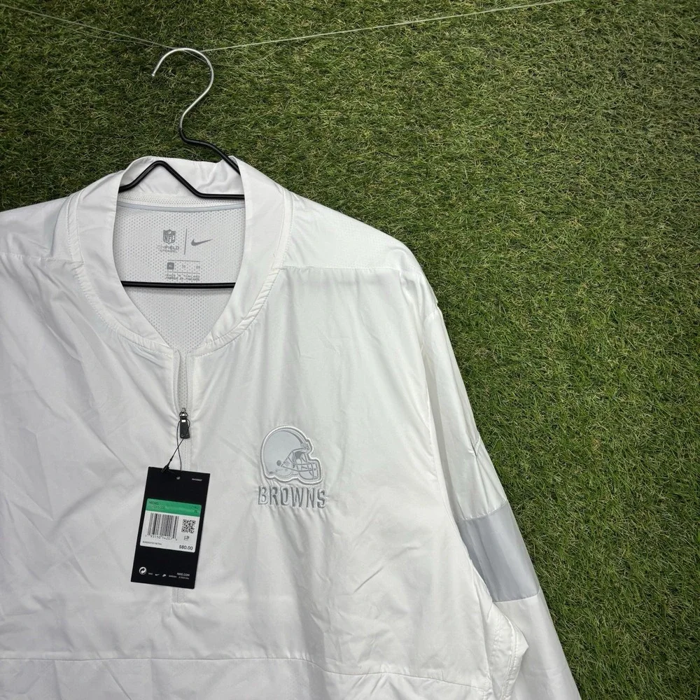 Nike Cleveland Browns Sideline Windshirt Mens XL White 1/4 Zip Long Sleeve NWT